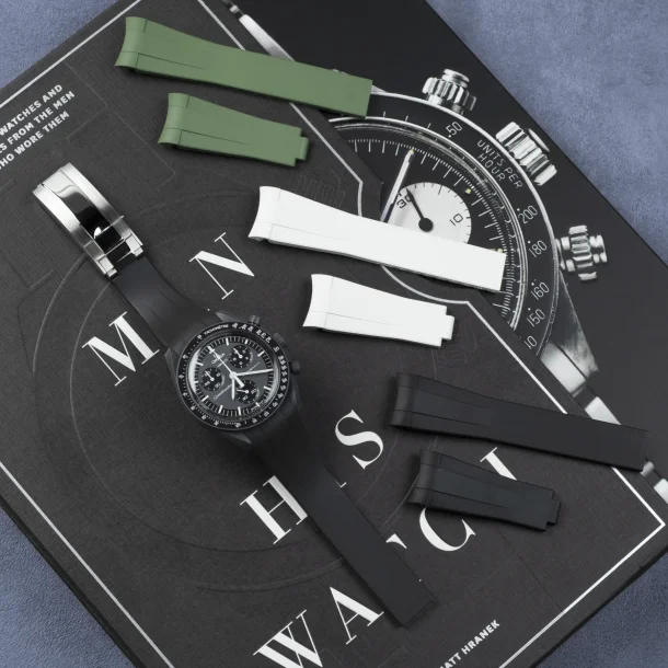 Curved End Gummirem CTS til Omega X Swatch MoonSwatch - Sort