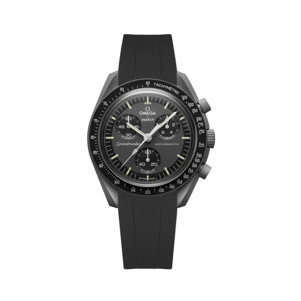Curved End Gummirem i FKM til Omega X Swatch MoonSwatch - Sort