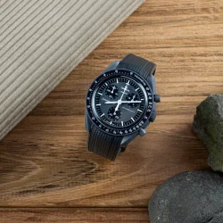 Curved End Gummirem til Omega X Swatch MoonSwatch - Sort