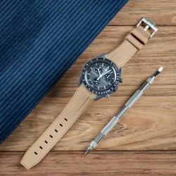 Curved End Gummirem til Omega X Swatch MoonSwatch - Tan