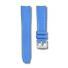 Curved End Gummirem til Omega X Swatch MoonSwatch - Bl� med hvide syninger