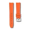 Curved End Gummirem til Omega X Swatch MoonSwatch - Orange med hvide syninger