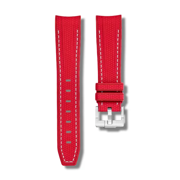 Curved End Gummirem til Omega X Swatch MoonSwatch - R�d med hvide syninger