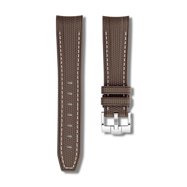 Curved End Gummirem til Omega X Swatch MoonSwatch - Brun med hvide syninger