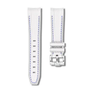 Curved End Gummirem til Omega X Swatch MoonSwatch - Hvid med bl� syninger