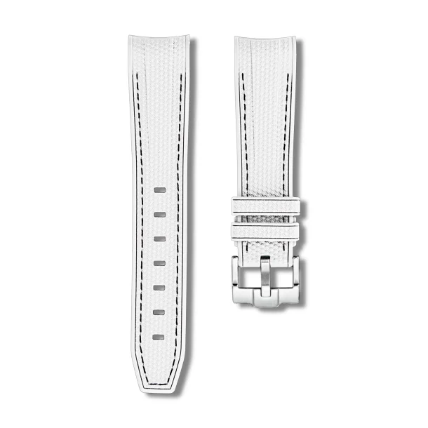 Curved End Gummirem til Omega X Swatch MoonSwatch - Hvid med sorte syninger