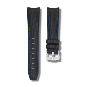 Curved End Gummirem til Omega X Swatch MoonSwatch - Sort med bl� syninger