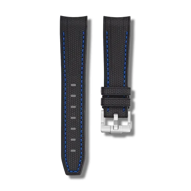 Curved End Gummirem til Omega X Swatch MoonSwatch - Sort med bl� syninger