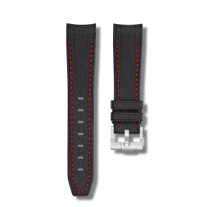 Curved End Gummirem til Omega X Swatch MoonSwatch - Sort med r�de syninger