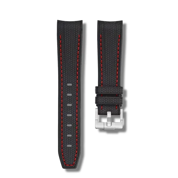 Curved End Gummirem til Omega X Swatch MoonSwatch - Sort med r�de syninger