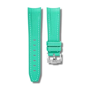 Curved End Gummirem til Omega X Swatch MoonSwatch - Cyan med hvide syninger