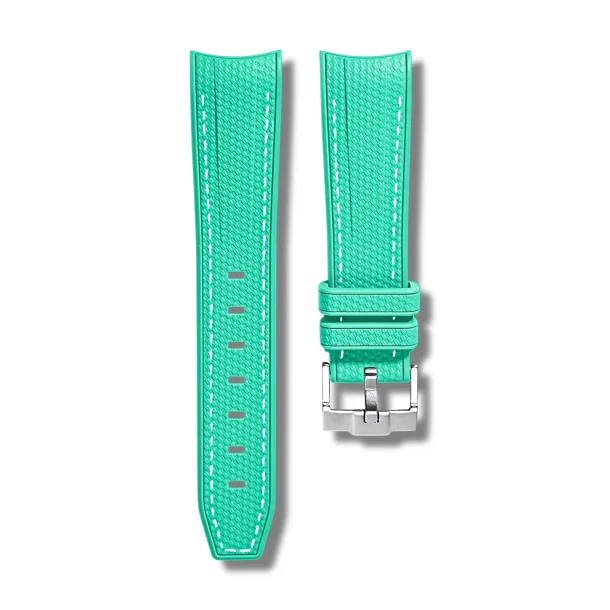 Curved End Gummirem til Omega X Swatch MoonSwatch - Cyan med hvide syninger
