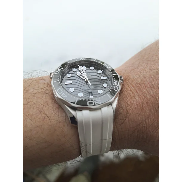 Curved End Gummirem til Omega Seamaster Diver 300M - Hvid