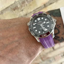 Curved End Gummirem med Foldespnde til Omega Seamaster Diver 300M - Lavendel