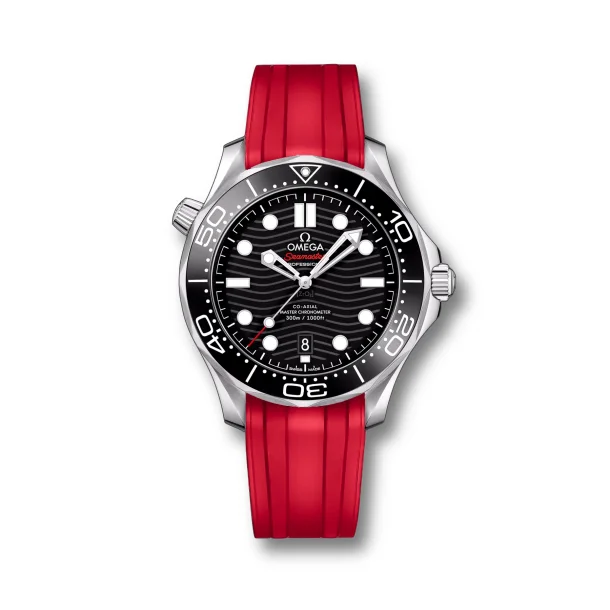 Curved End Gummirem med Foldesp�nde til Omega Seamaster Diver 300M - R�d