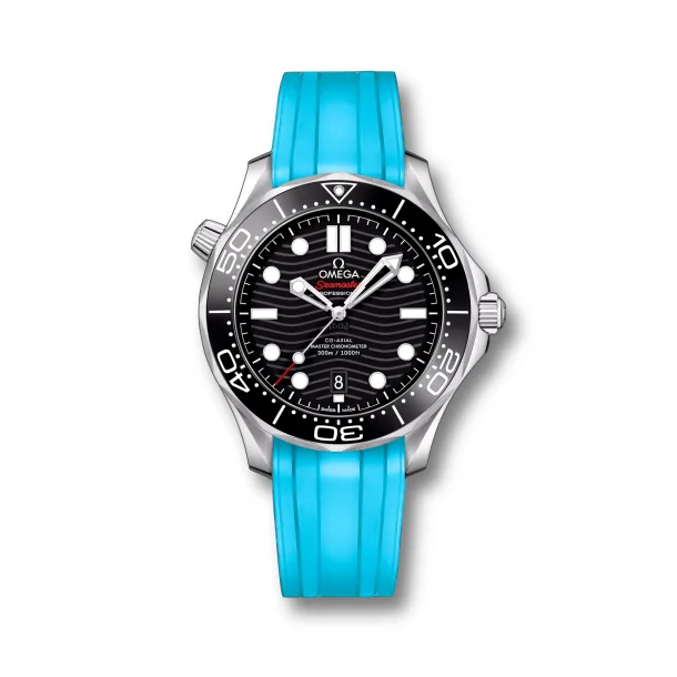 Curved End Gummirem med Foldesp�nde til Omega Seamaster Diver 300M - Lysebl�