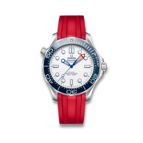 Curved End Gummirem med Foldesp�nde til Omega Seamaster Diver 300M - R�d