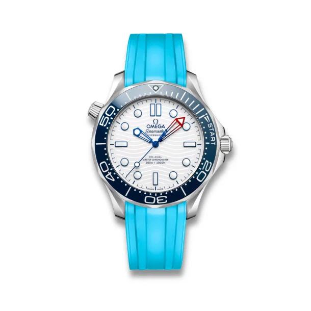 Curved End Gummirem med Foldesp�nde til Omega Seamaster Diver 300M - Lysebl�