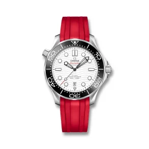 Curved End Gummirem med Foldesp�nde til Omega Seamaster Diver 300M - R�d