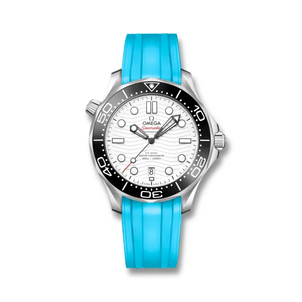 Curved End Gummirem med Foldesp�nde til Omega Seamaster Diver 300M - Lysebl�