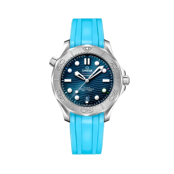 Curved End Gummirem med Foldesp�nde til Omega Seamaster Diver 300M - Lysebl�