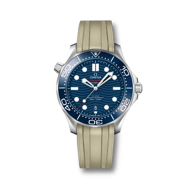 Curved End Gummirem med Foldespnde til Omega Seamaster Diver 300M - Beige