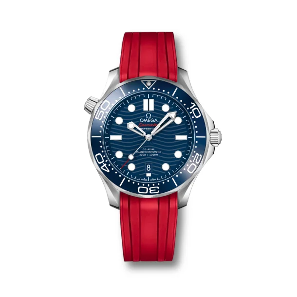 Curved End Gummirem med Foldesp�nde til Omega Seamaster Diver 300M - R�d