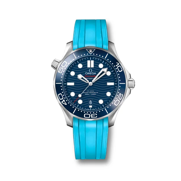 Curved End Gummirem med Foldesp�nde til Omega Seamaster Diver 300M - Lysebl�