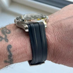 Curved End Gummirem til Omega Seamaster Diver 300M - Sort