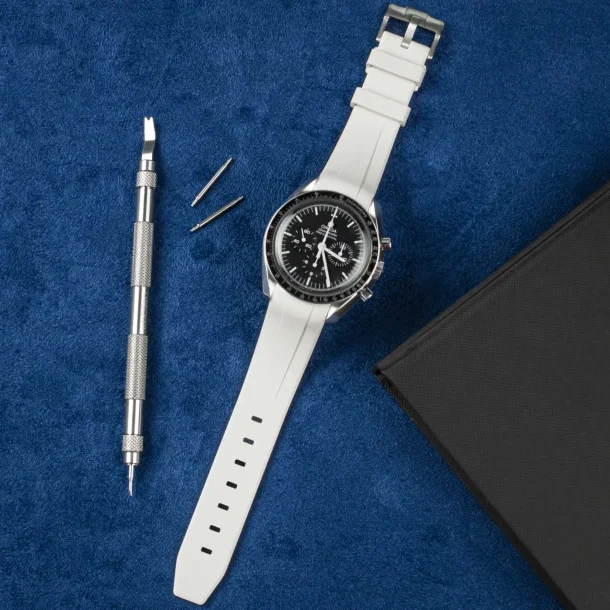 Curved End Gummirem til Omega Speedmaster - Hvid