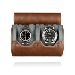 Premium Watch Roll til to ure - Brun
