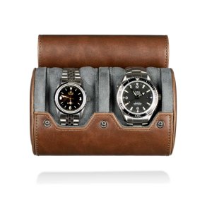 Premium Watch Roll til to ure - Brun