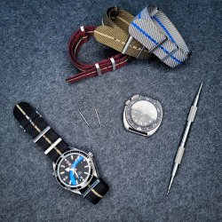 Natorem i Tudor-stil - Gr med bl stribe