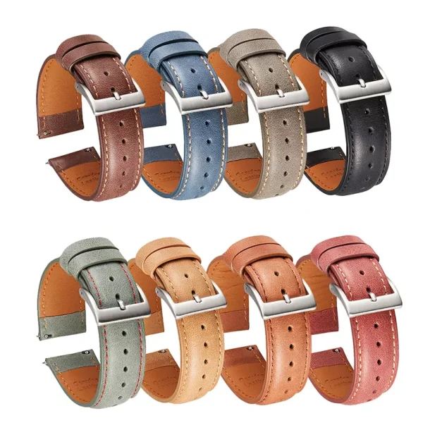 Rustik L�derrem med Quick-release - Lys mokka med beige syninger