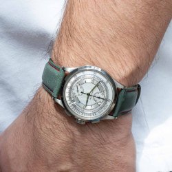 Rustik Lderrem med Quick-release - Grn med rde syninger