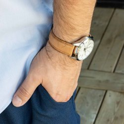 Rustik Lderrem med Quick-release - Kaki med beige syninger