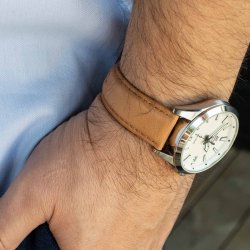 Rustik Lderrem med Quick-release - Kaki med beige syninger