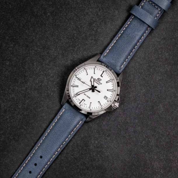 Rustik L�derrem med Quick-release - Bl� med beige syninger