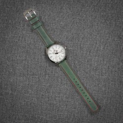 Rustik Lderrem med Quick-release - Grn med rde syninger