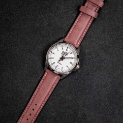 Rustik Lderrem med Quick-release - Rd med beige syninger