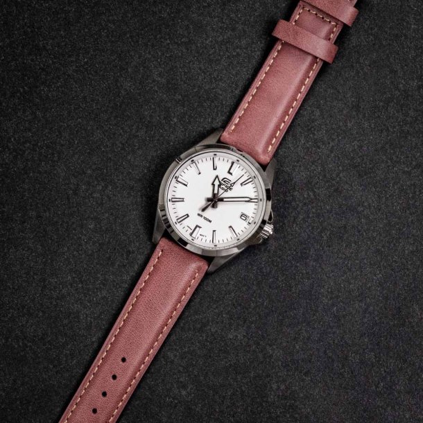 Rustik L�derrem med Quick-release - R�d med beige syninger