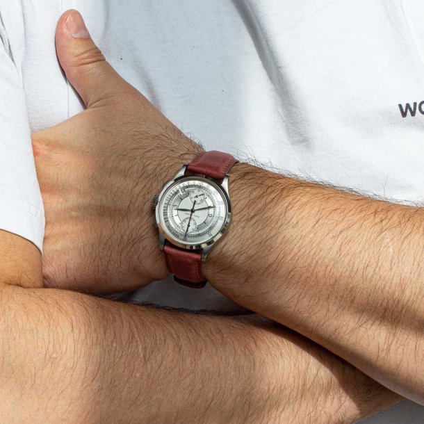 Rustik L�derrem med Quick-release - R�d med beige syninger