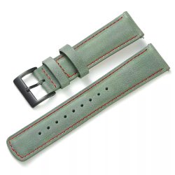 Rustik Lderrem med Quick-release - Grn med rde syninger