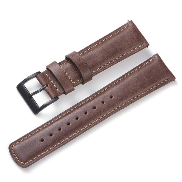 Rustik L�derrem med Quick-release - Lys mokka med beige syninger