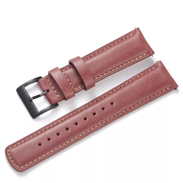 Rustik L�derrem med Quick-release - R�d med beige syninger