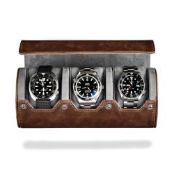 Premium Watch Roll til tre ure - Brun