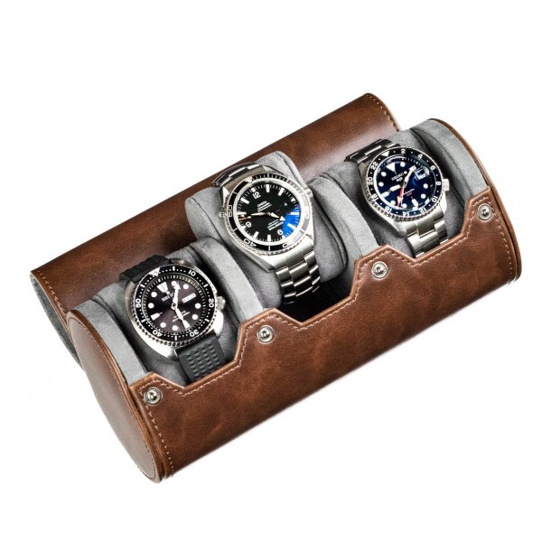 Premium Watch Roll til tre ure - Brun